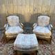 Pair of armchairs / bergères and footstool in Louis XVI style