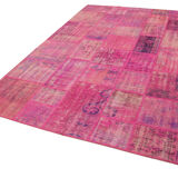 Handwoven oriental overdyed 202 cm x 298 cm pink patchwork carpet