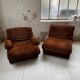 Pair 70s brown velvet armchairs