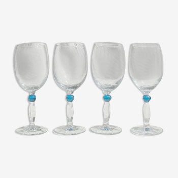 Lot de 4 verres à vin en verre sphère bleu au pied