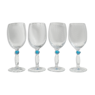 Lot de 4 verres à vin en verre sphère bleu au pied