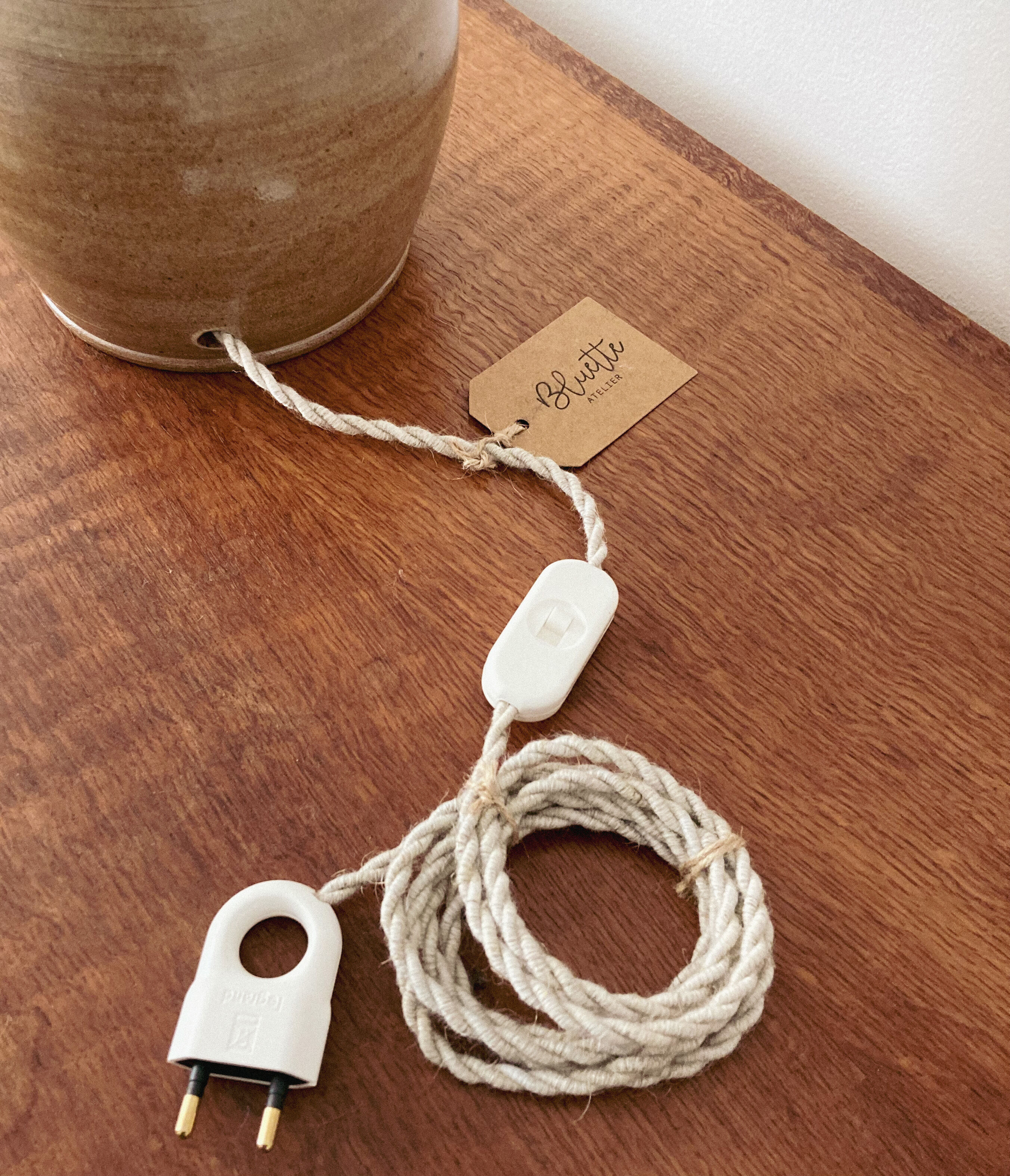 Stoneware and woven jute lamp