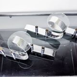 Pair of space-age 4-flame candlesticks, glass and metal, Germany, 1980