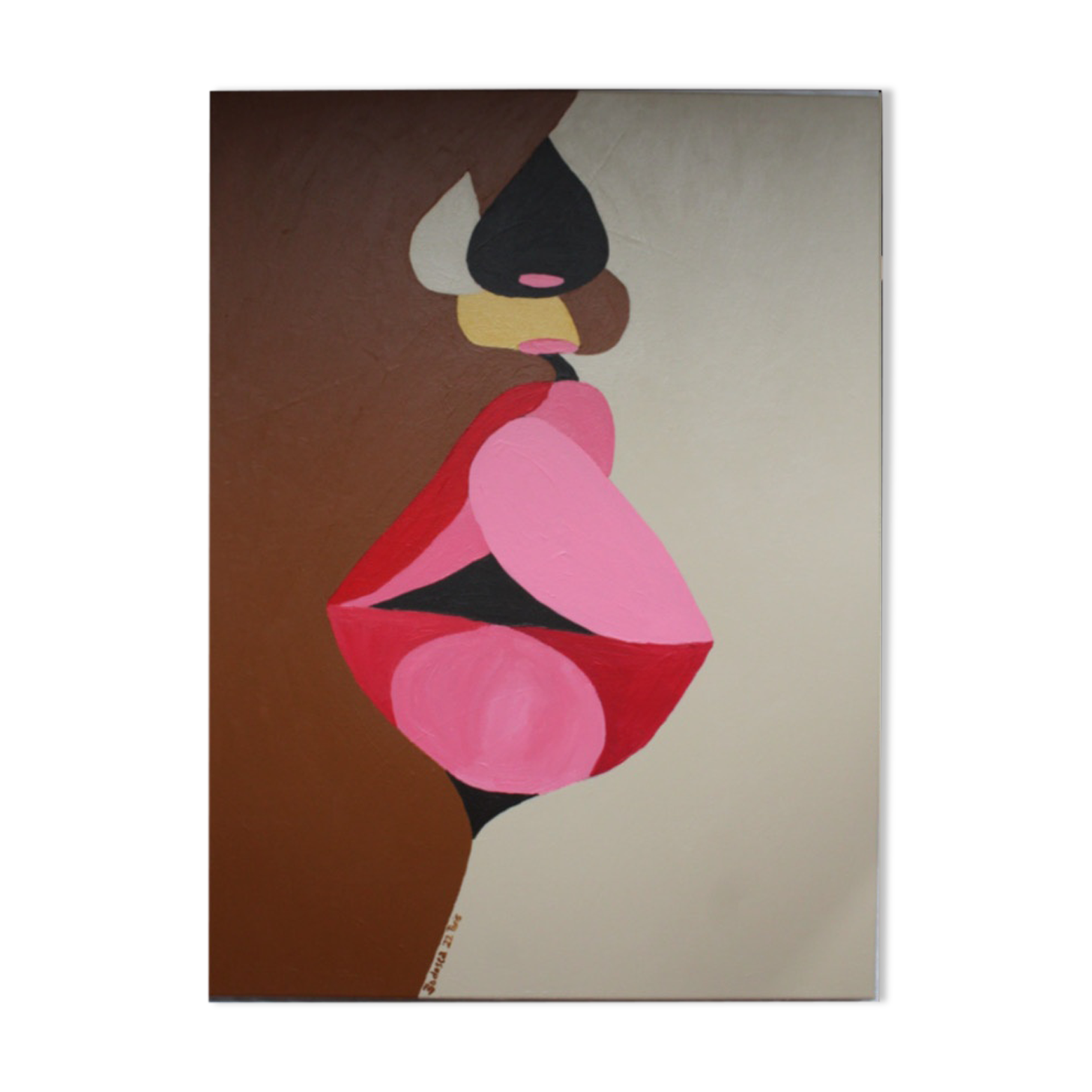 Romantic acrylic painting on cotton "the kiss" 80x60 cm