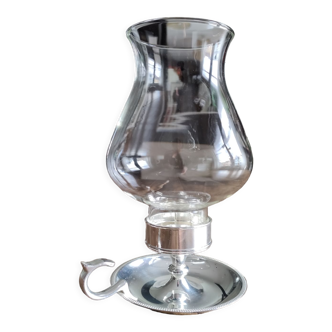 Hand candle holder called cellar rat-de-cave in silver metal in BMF glass Made in Germany