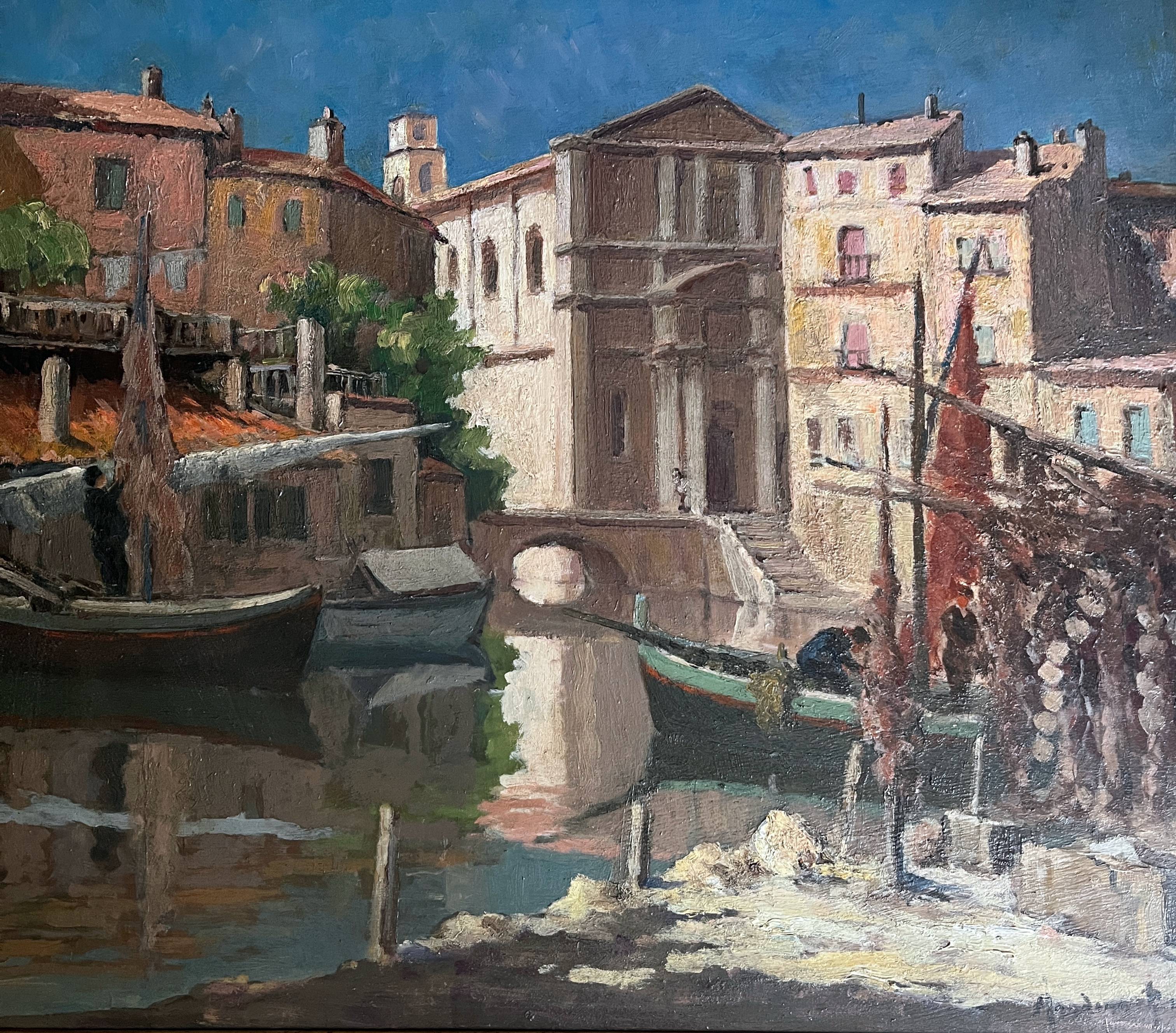 Painting hsp pierre mandonnet (1891-1970) "the mirror with birds - martigues