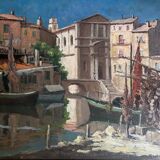 Painting hsp pierre mandonnet (1891-1970) "the mirror with birds - martigues