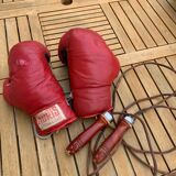 Boxing gloves plus jump rope with leather straps