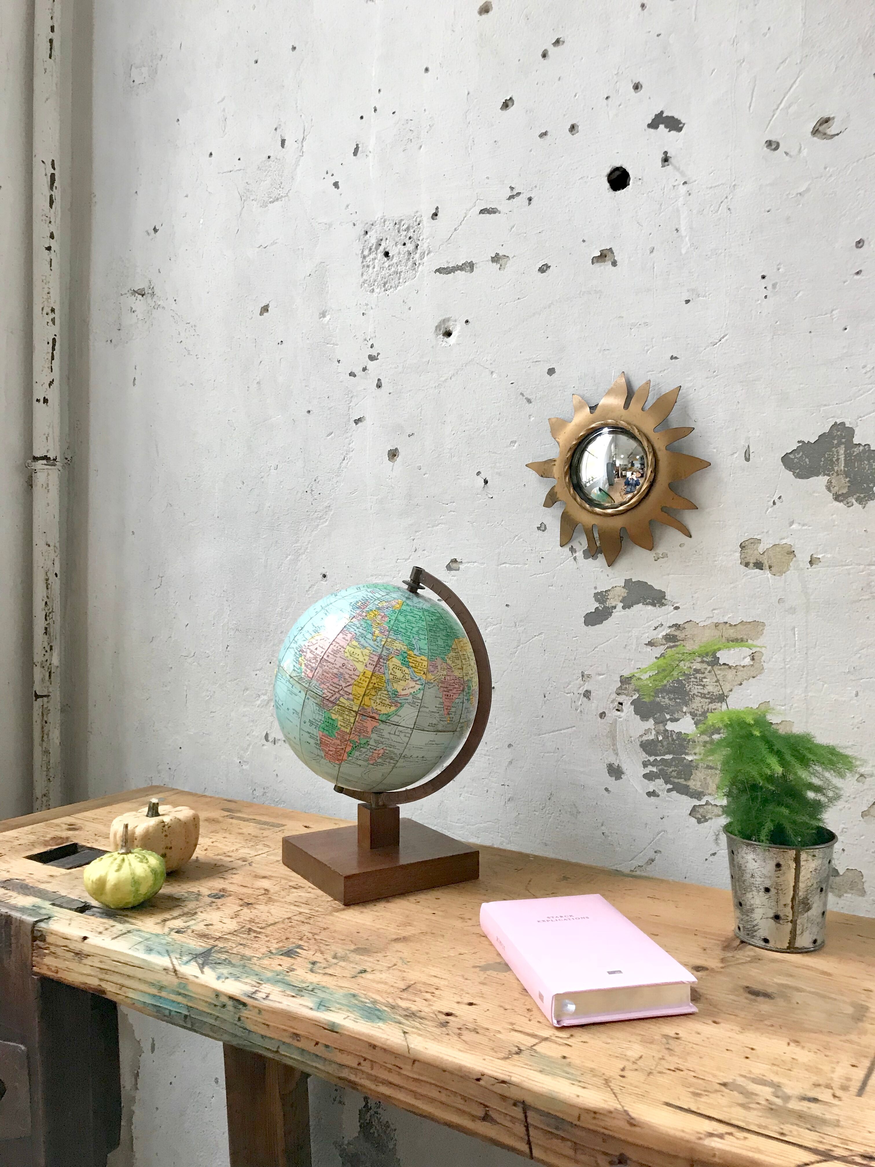 World map wooden base