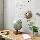 World map wooden base