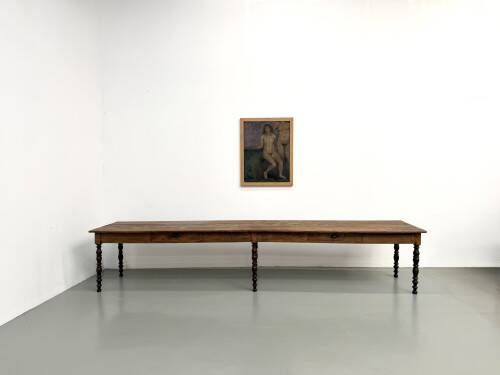 Farm table of 4 metres in solid pine, around 1900.