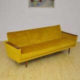 Yellow velvet sofa with fold-out function, 1960s
