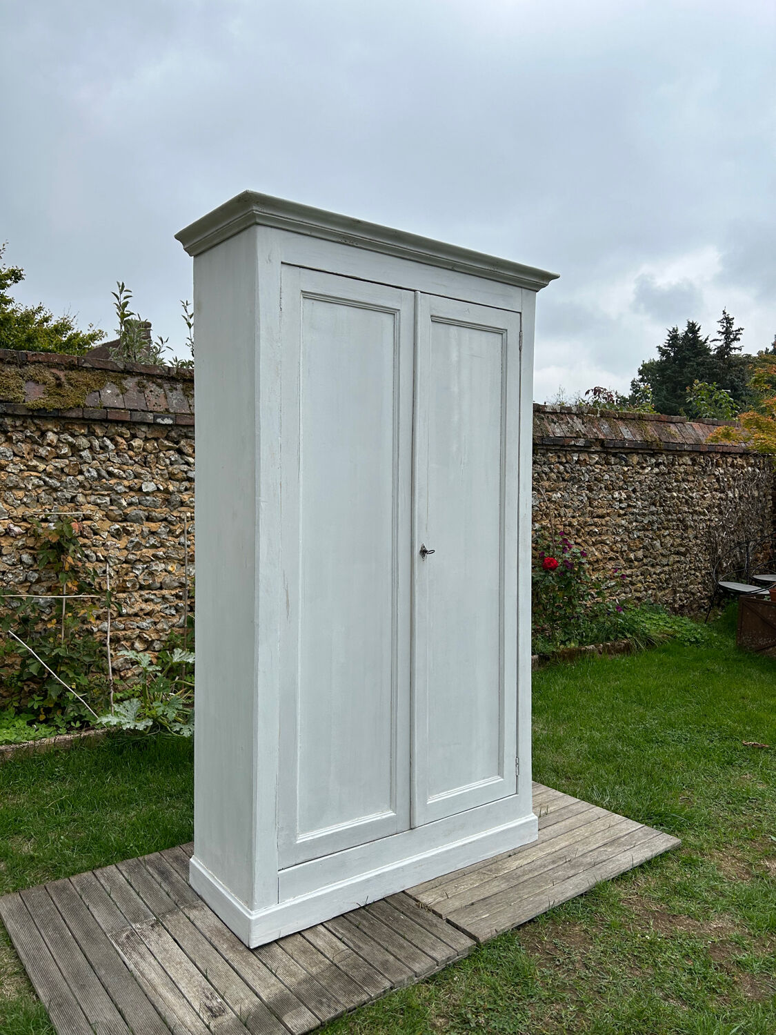 Antique Parisian wardrobe with white patina