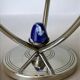 Art deco candlestick in stainless steel, 3 flames and blue stones, Spain, circa 1970s