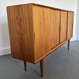 Model 19 High Sideboard in Teak with Sliding Doors by Gunni Omann for Omann Jun, 1960s