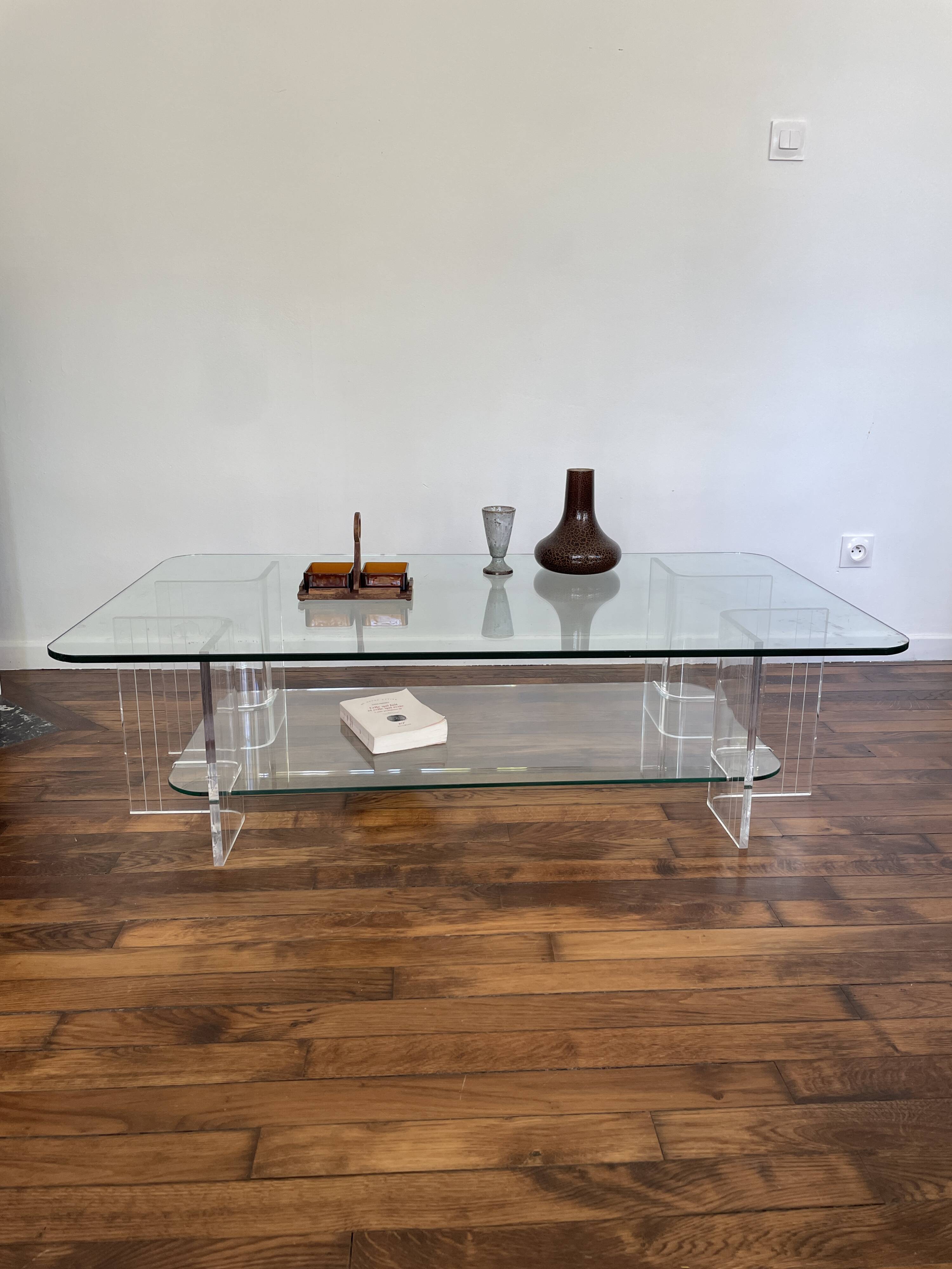 Table Basse en Verre et Plexi Vintage