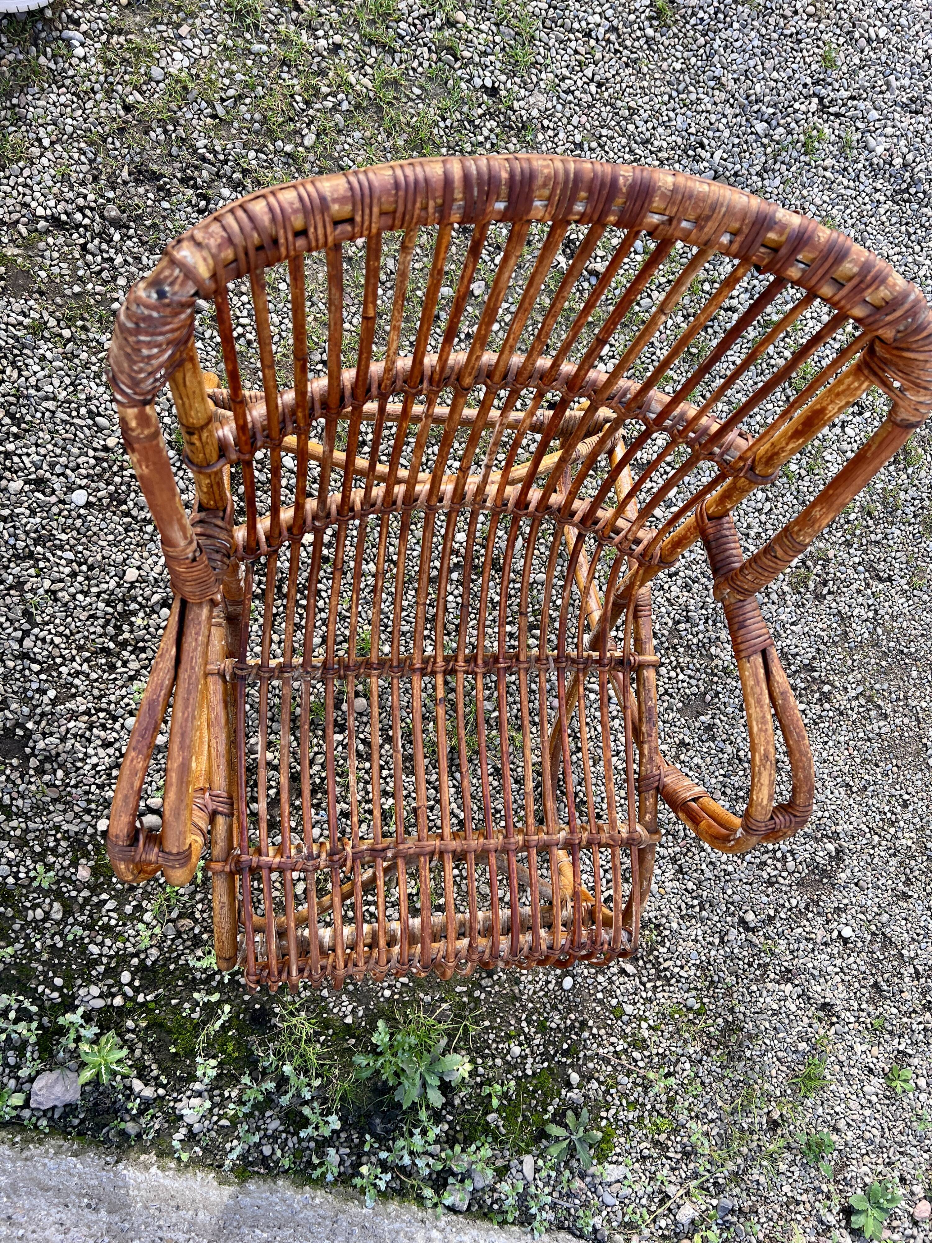Trio de 3 fauteuils chaises rotin bambou vintage 1950