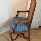Two Regency-style caned armchairs with upholstered seats