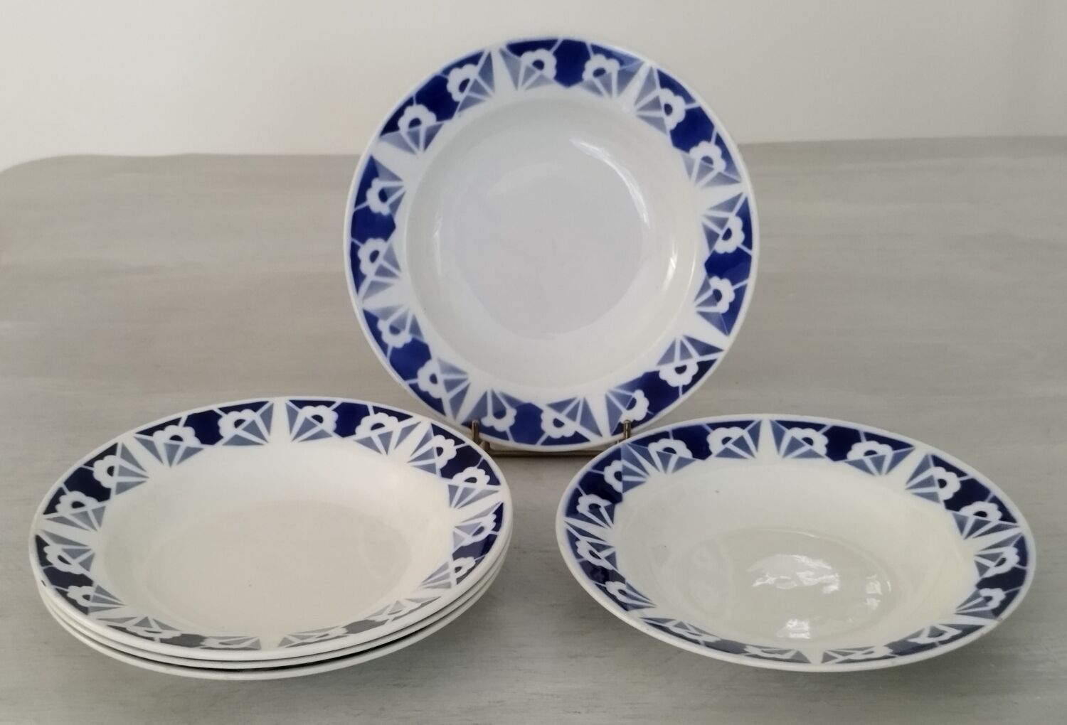 Deep plates opaque porcelain gien flanders model vintage art deco style decor