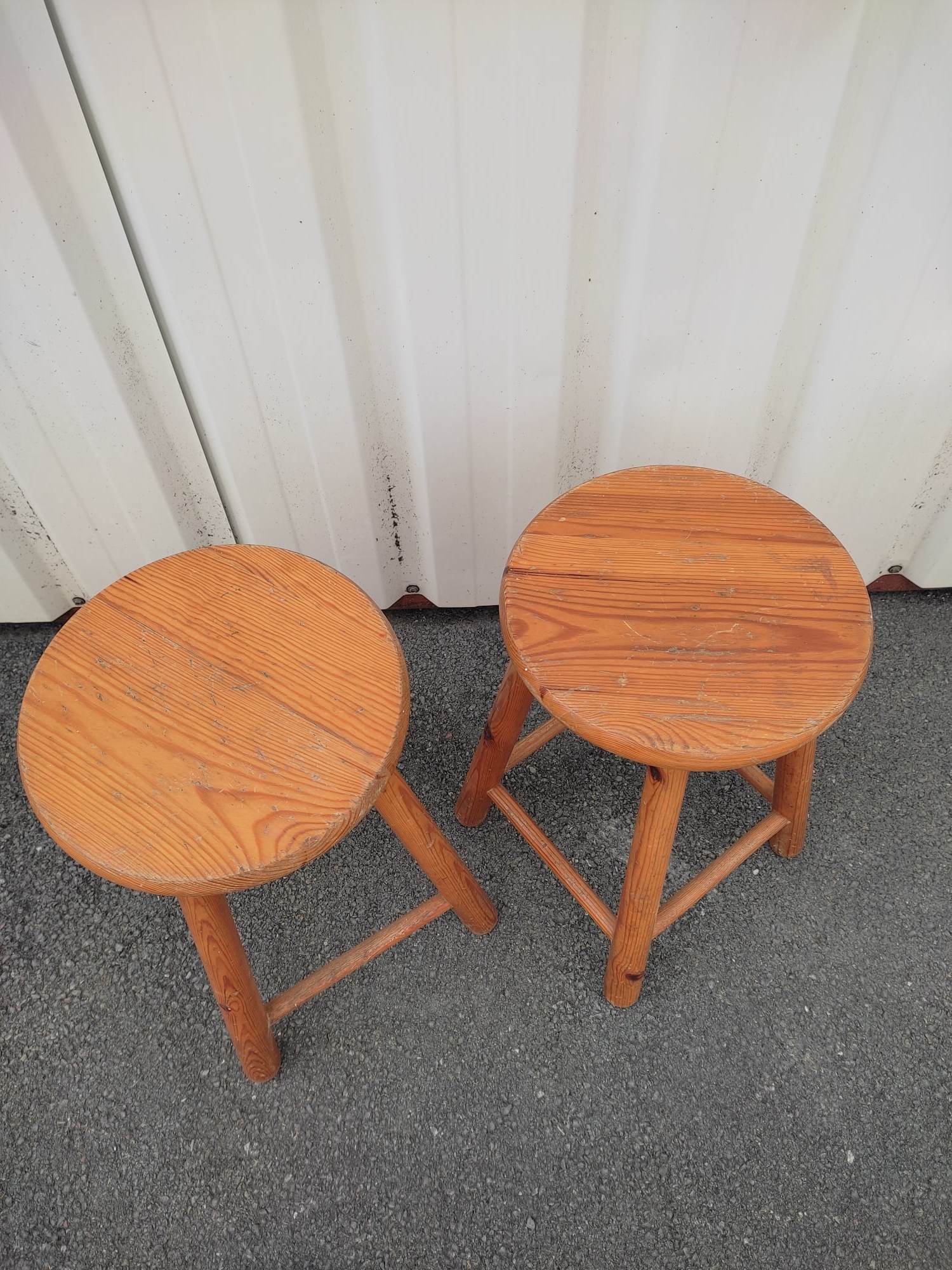 Pair of vintage pine stools
