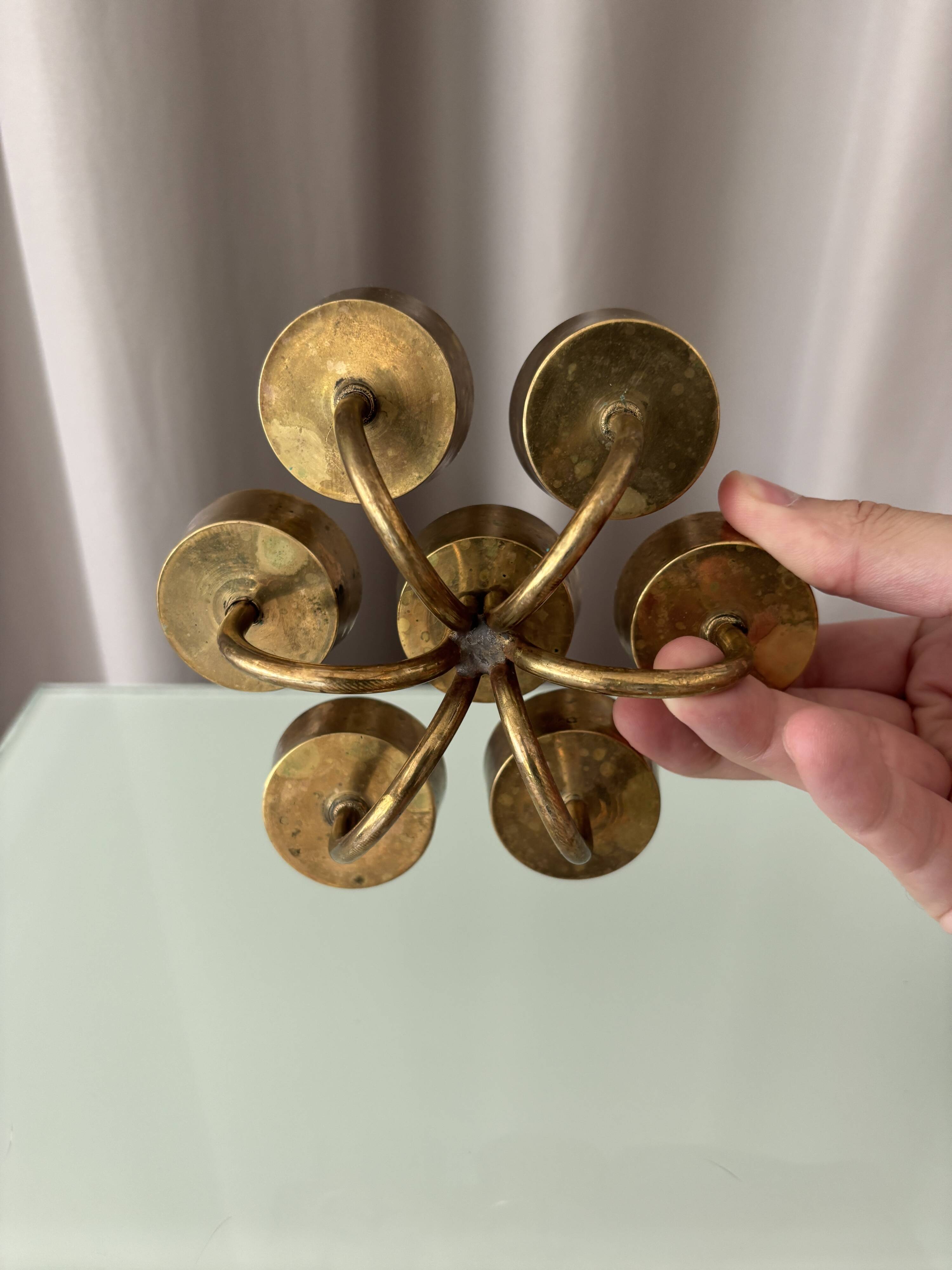 Vintage Solid Brass Seven-Light Candle Holder, Scandinavian Modern, 1970s