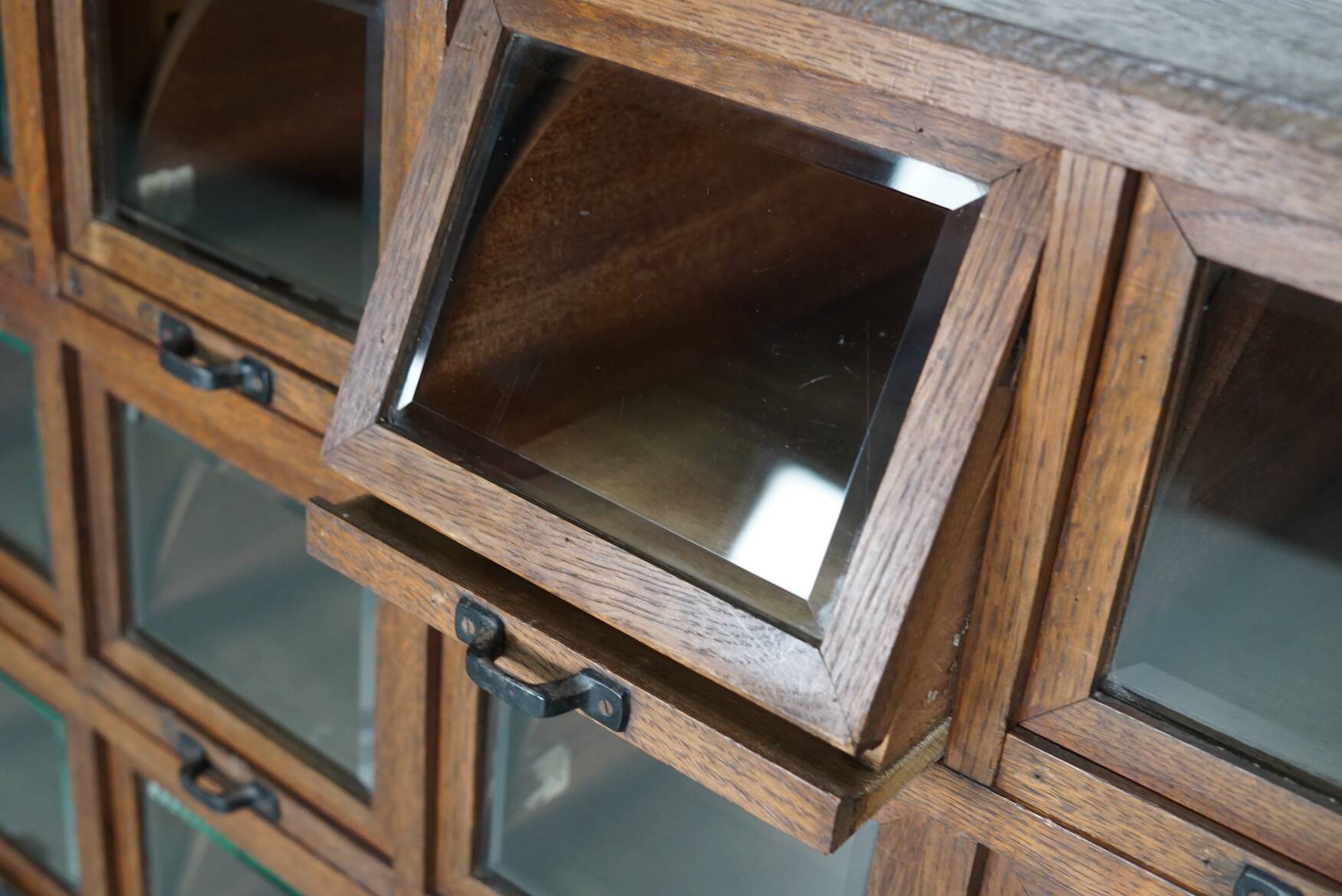 Antique German Oak Haberdashery Shop Cabinet, 1920/30s