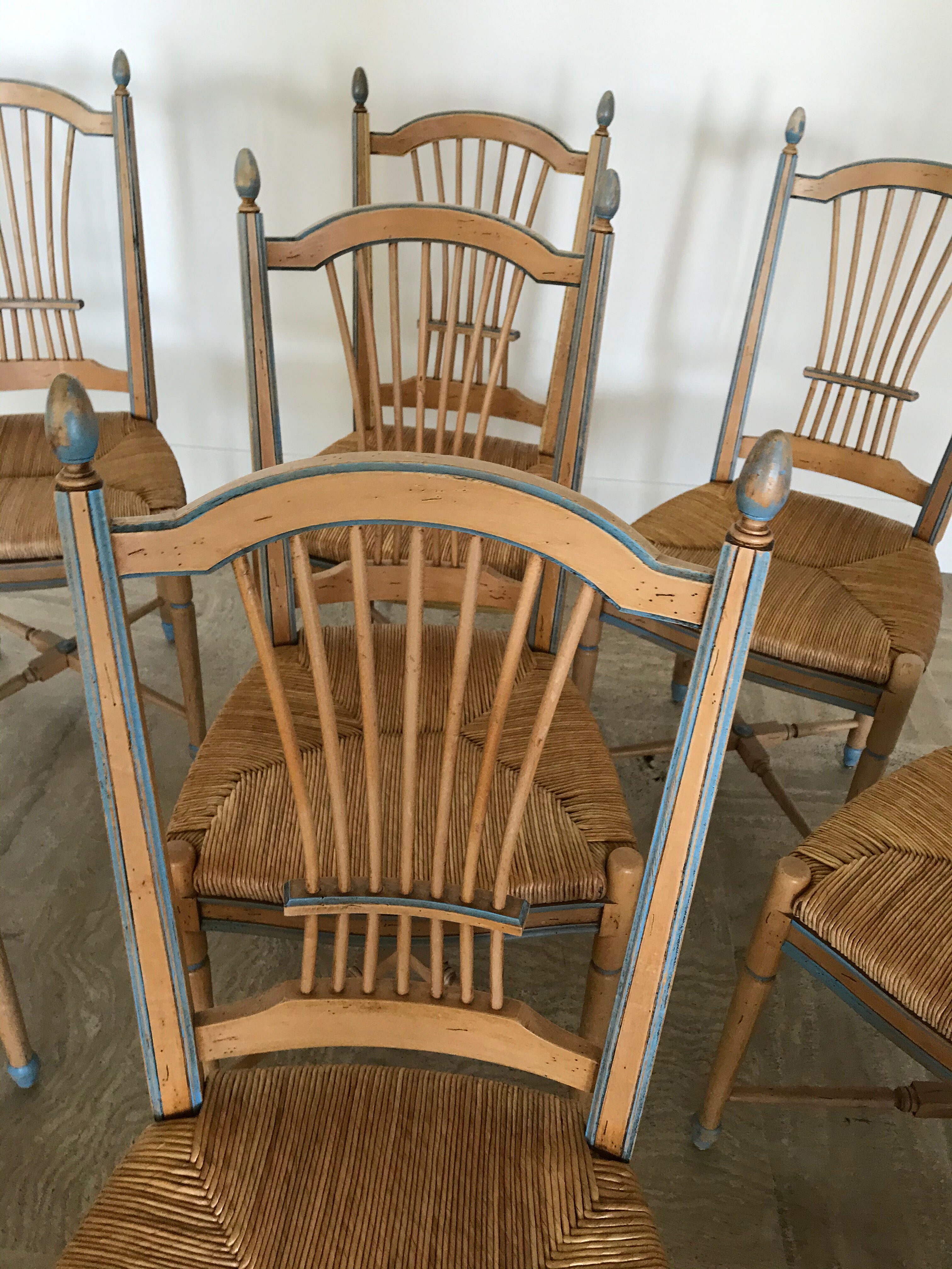 Series of nine painted wooden Provencal chairs