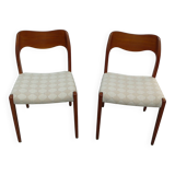 Two Teak Chairs Modell 71 by JLM Møllers Denmark, Niels Otto Møller 60s