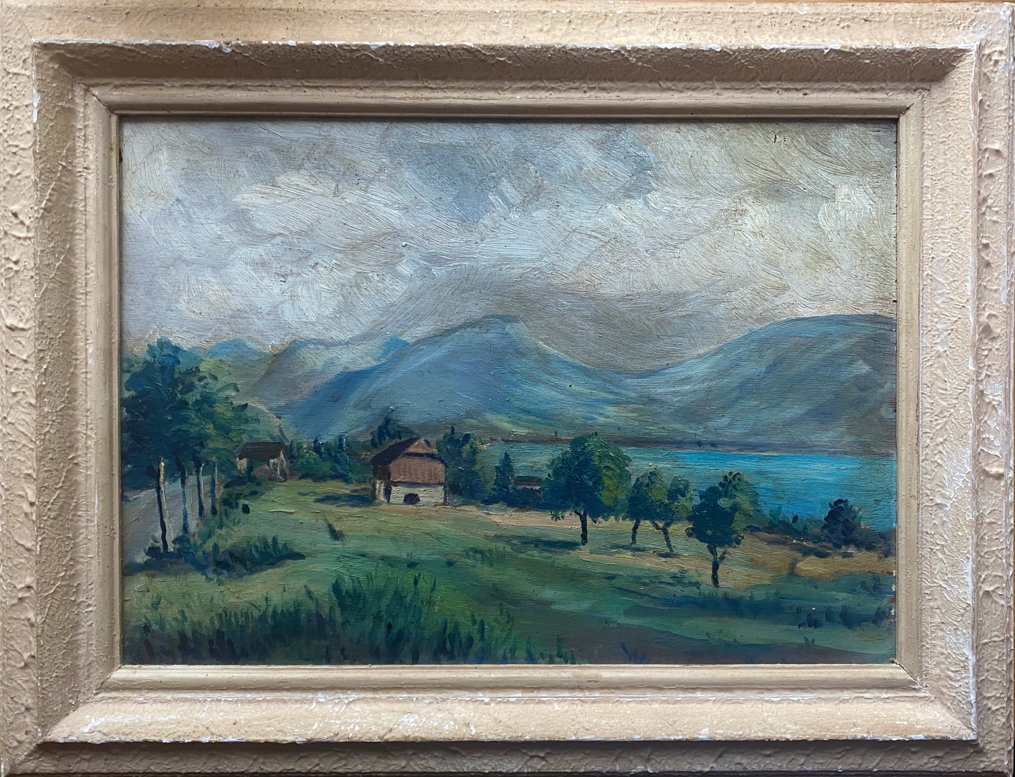 Painting "Mountain landscape" signed Sampic, artist of the Yonne 1950