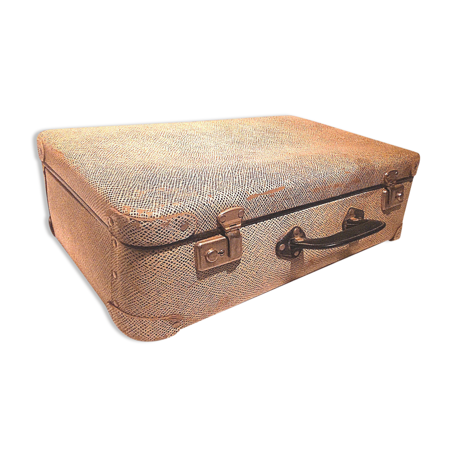 Old vintage black and white cardboard storage suitcase travel