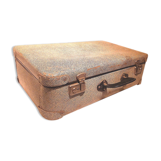 Old vintage black and white cardboard storage suitcase travel