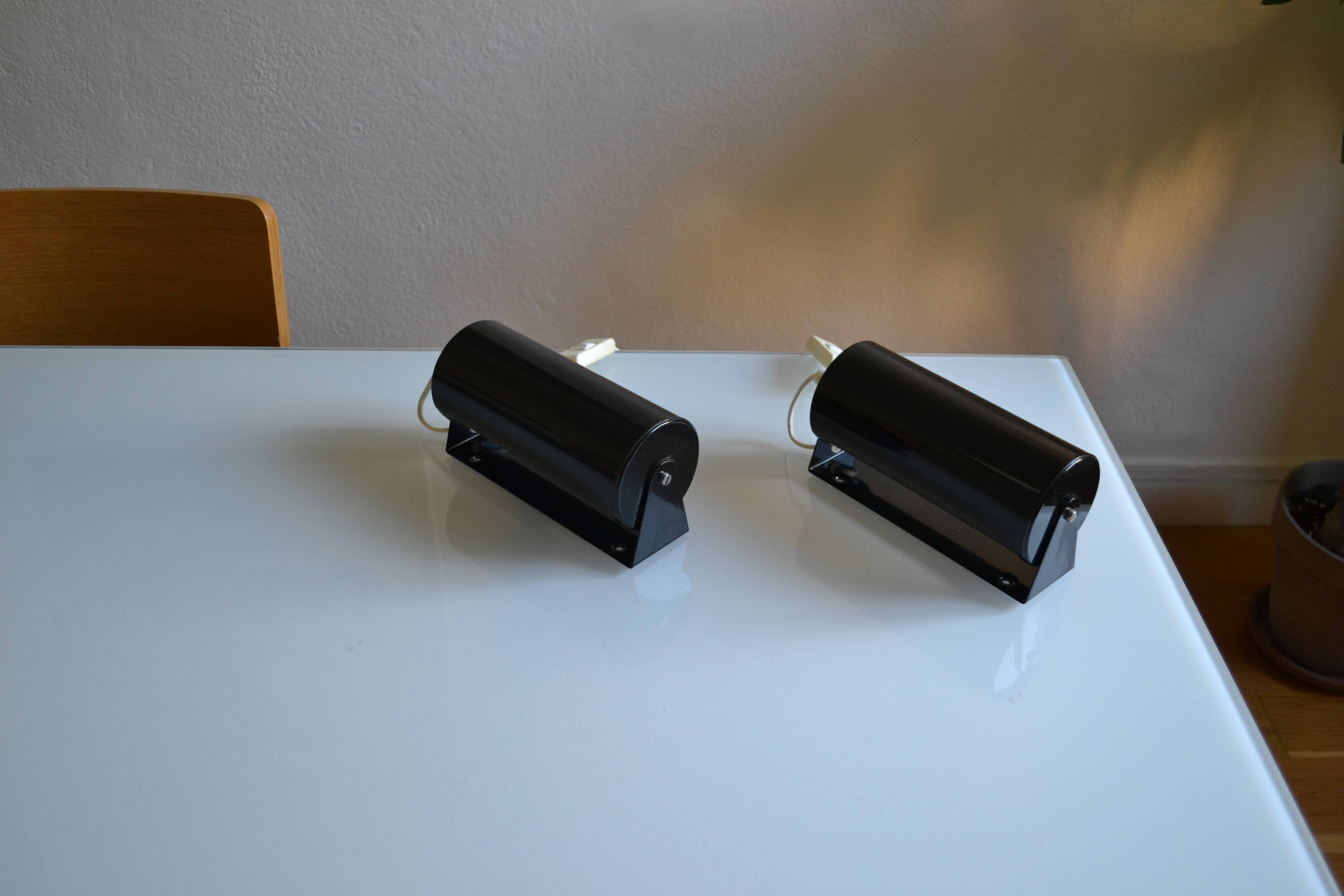 Pair of vintage Ikea 1980s Typ V 413 black wall lamps