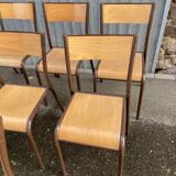 Lot de 8 chaises industrielles école  vintage collectivités mullca delagrave restaurant tube & bois