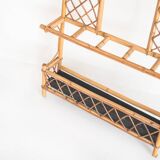 Vintage hall coat rack with mirror. Cane and metal. France, 1960s