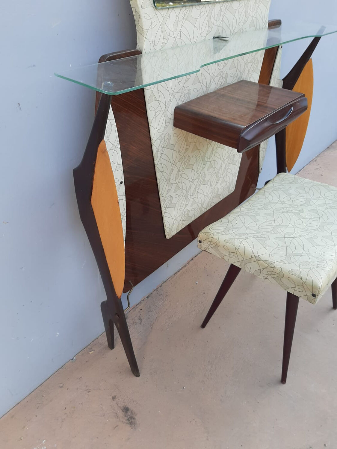 Dressing table or vintage entrance furniture with its 1960s seat