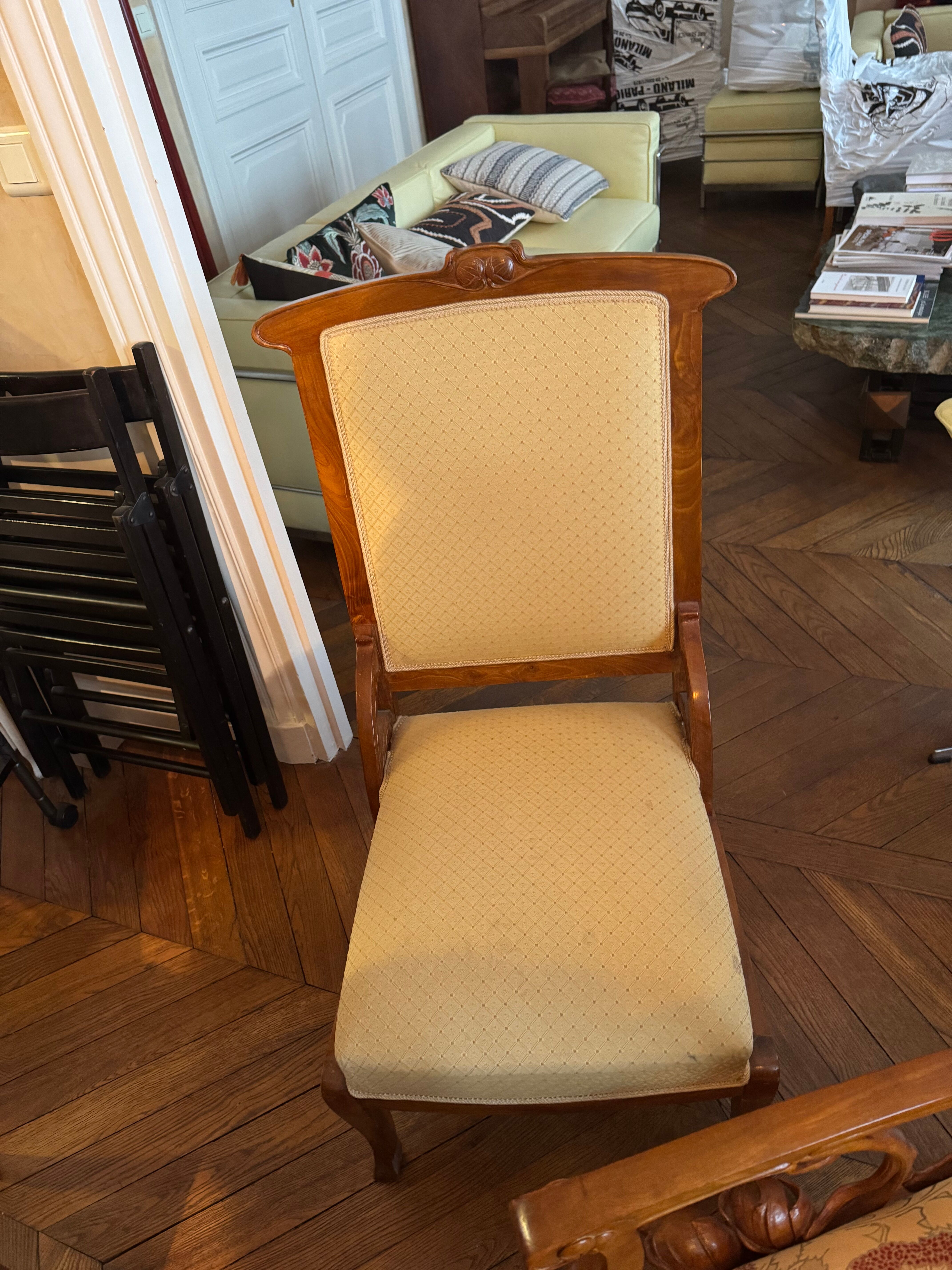 Salon 1900 signed by architect Basilé, 3 armchairs, 2 chairs, 2 ottomans.