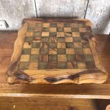 Old Board Game of Checkers Chess Solitaire Domino in Raw Olivier Wood