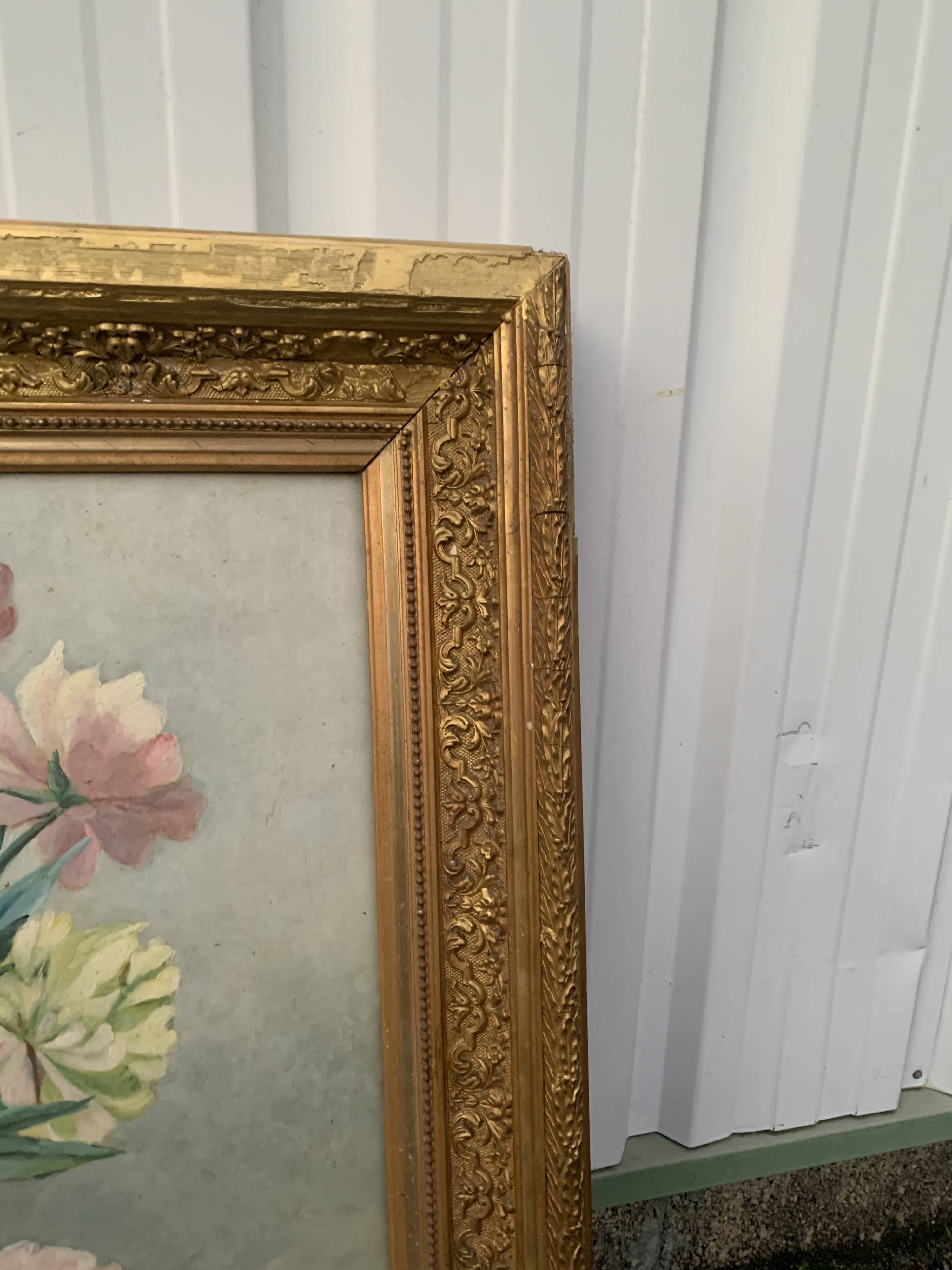 Nature morte huile sur toile bouquet roses pivoines