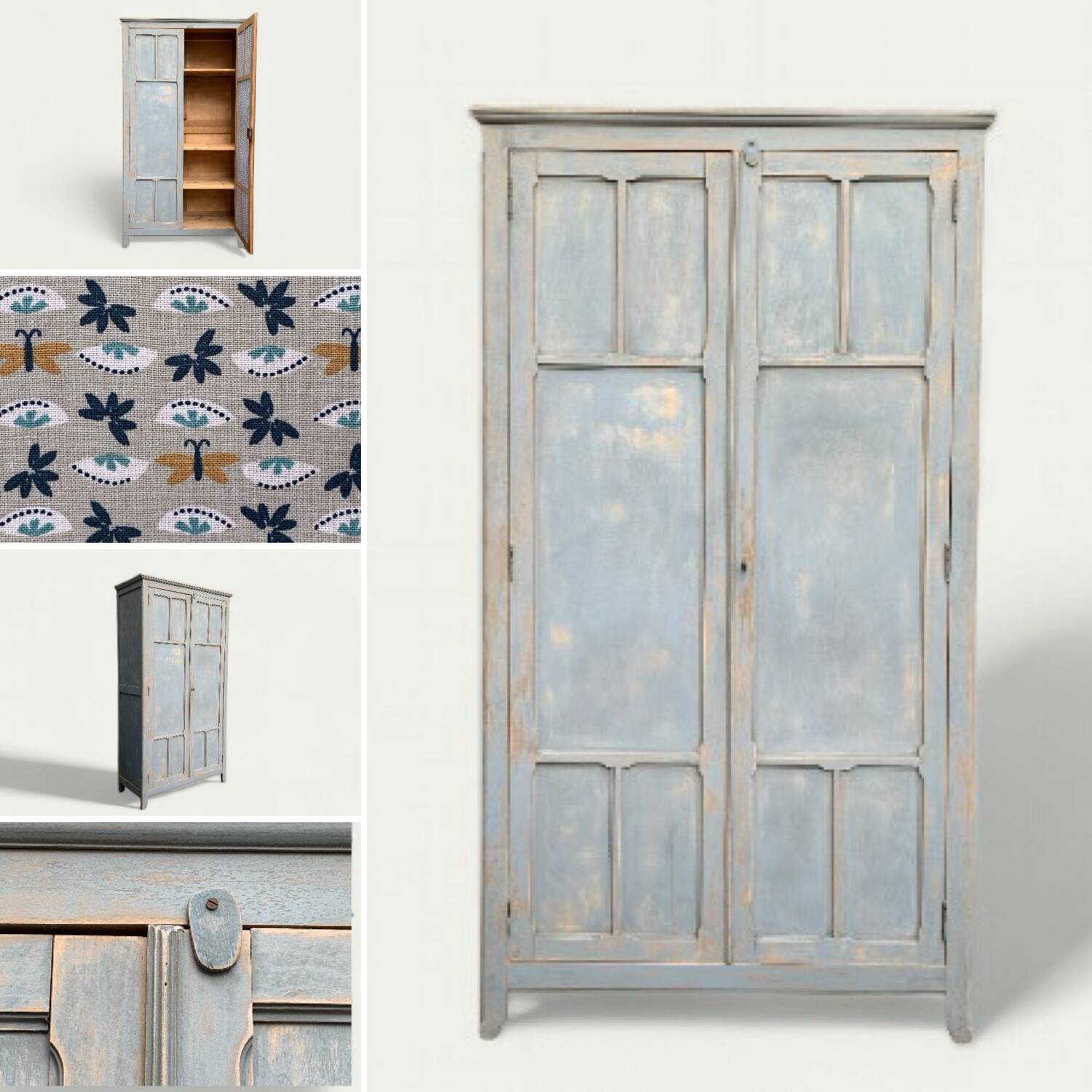 Armoire parisienne ancienne Luterma patine grise bleutée
