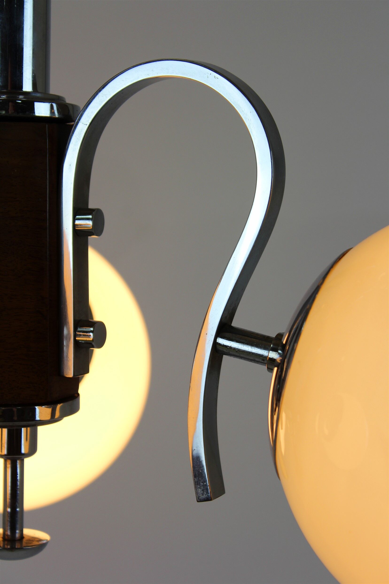 Bauhaus chrome & wood chandelier, 1940