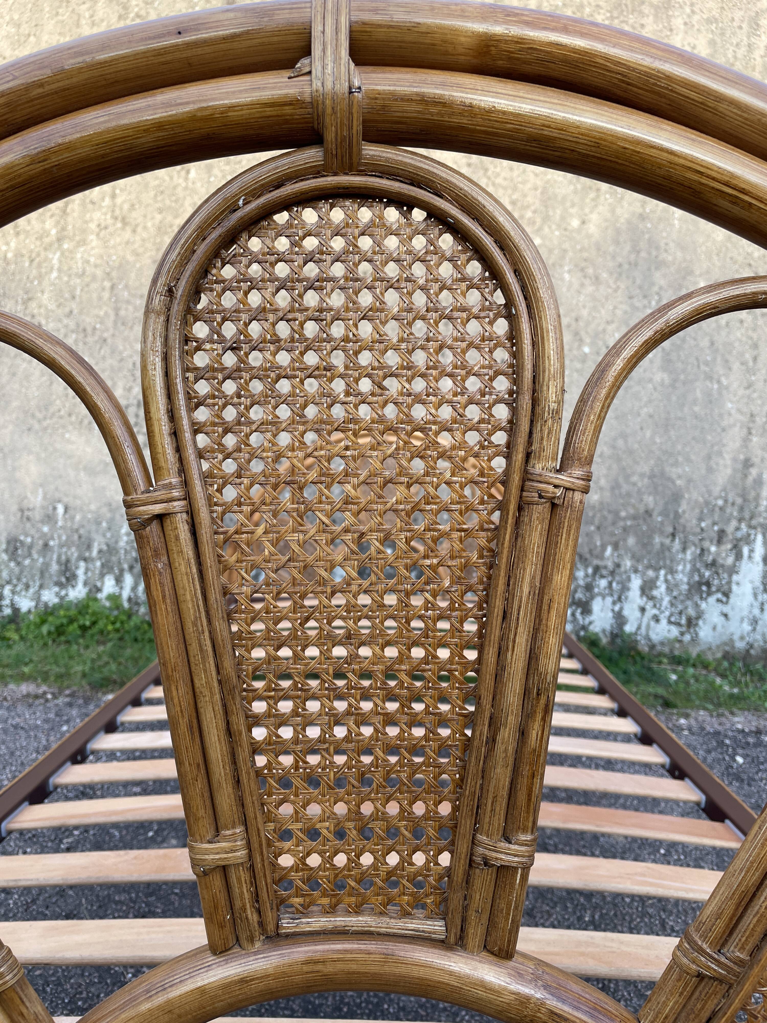 Single rattan and peacock cane bed