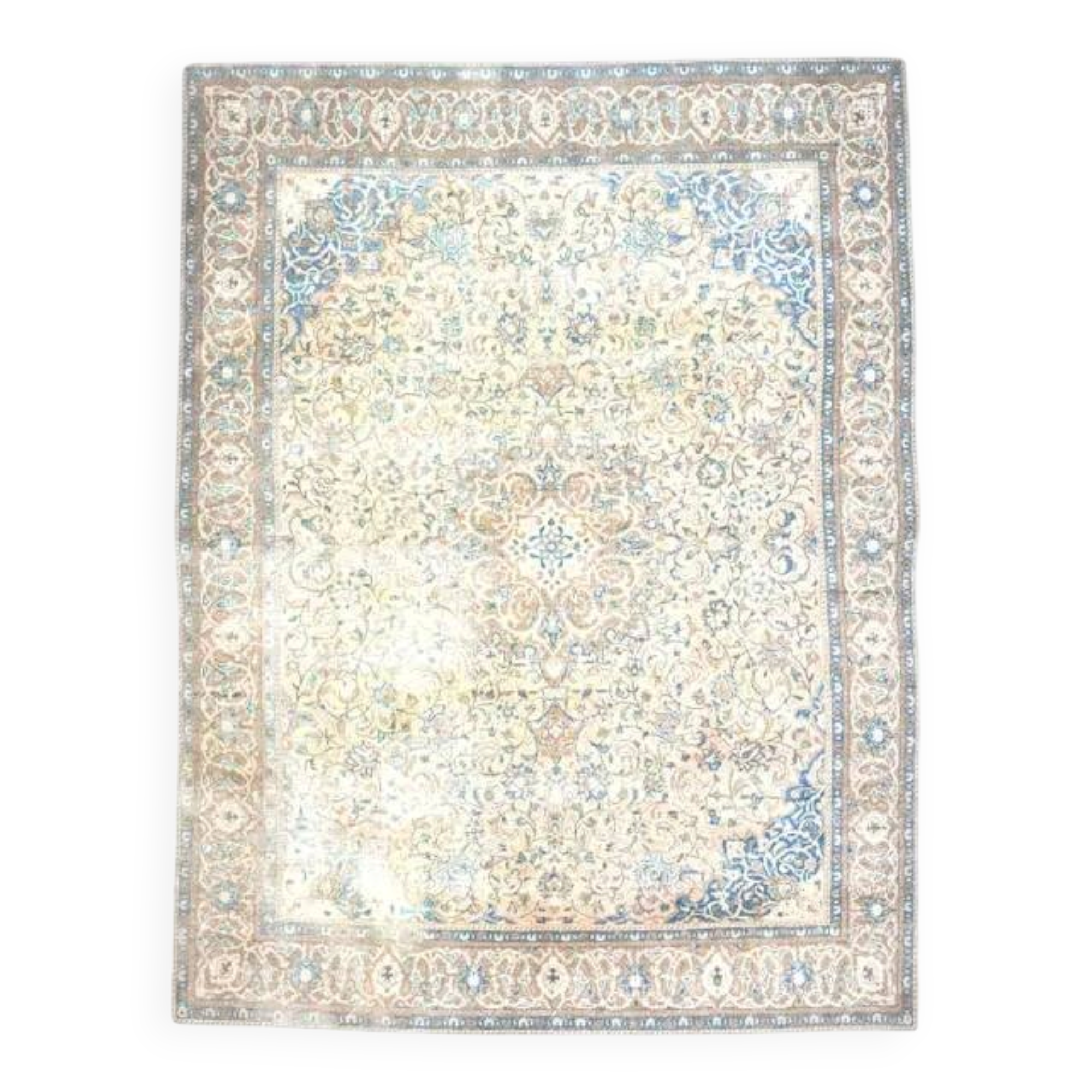 1970s Vintage Persian Handmade Wool Cotton Beige Area Rug 292x396