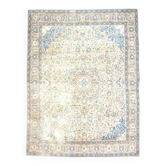 Tapis d'aire vintage persan fait main en laine et coton beige des années 1970 292x396