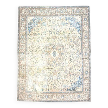 1970s Vintage Persian Handmade Wool Cotton Beige Area Rug 292x396