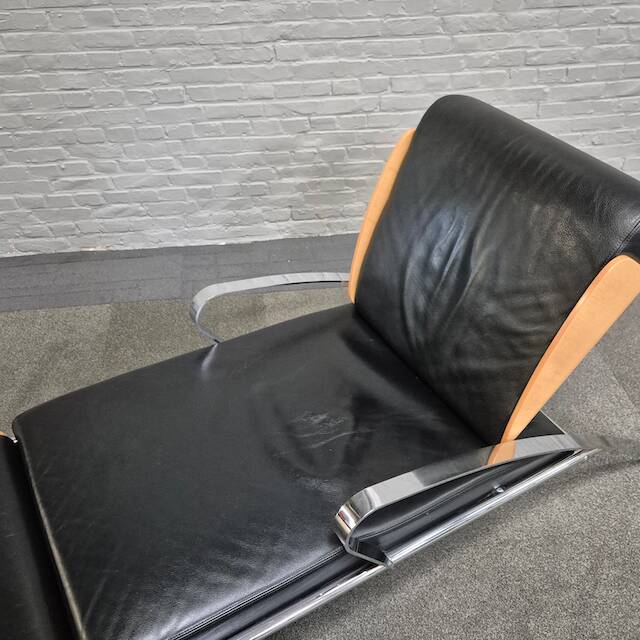 Black leather lounge chair futuro 3 by massimo iosa ghini for moroso - italy 1980's