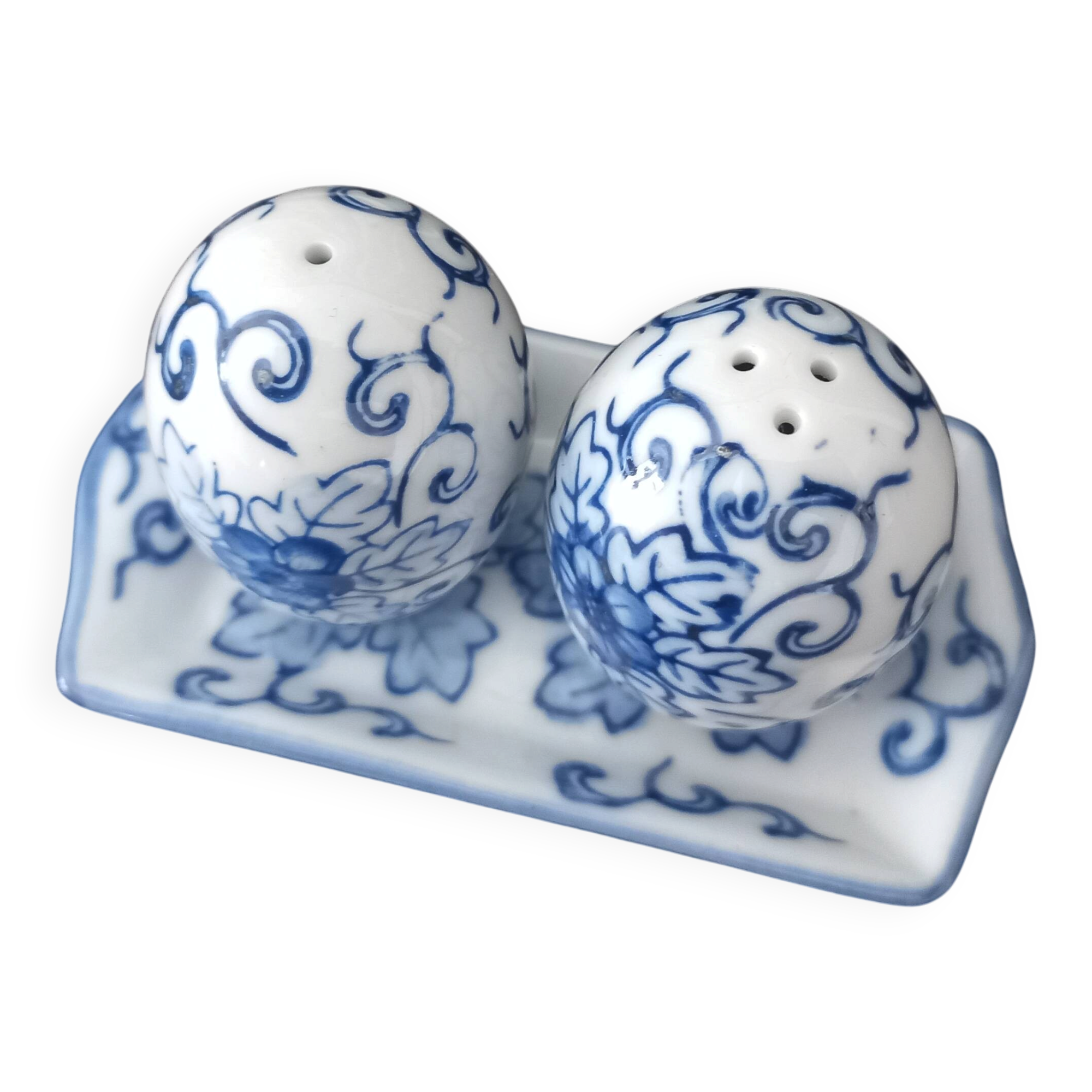 Vintage blue porcelain salt and pepper shakers