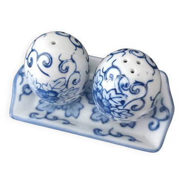 Vintage blue porcelain salt and pepper shakers