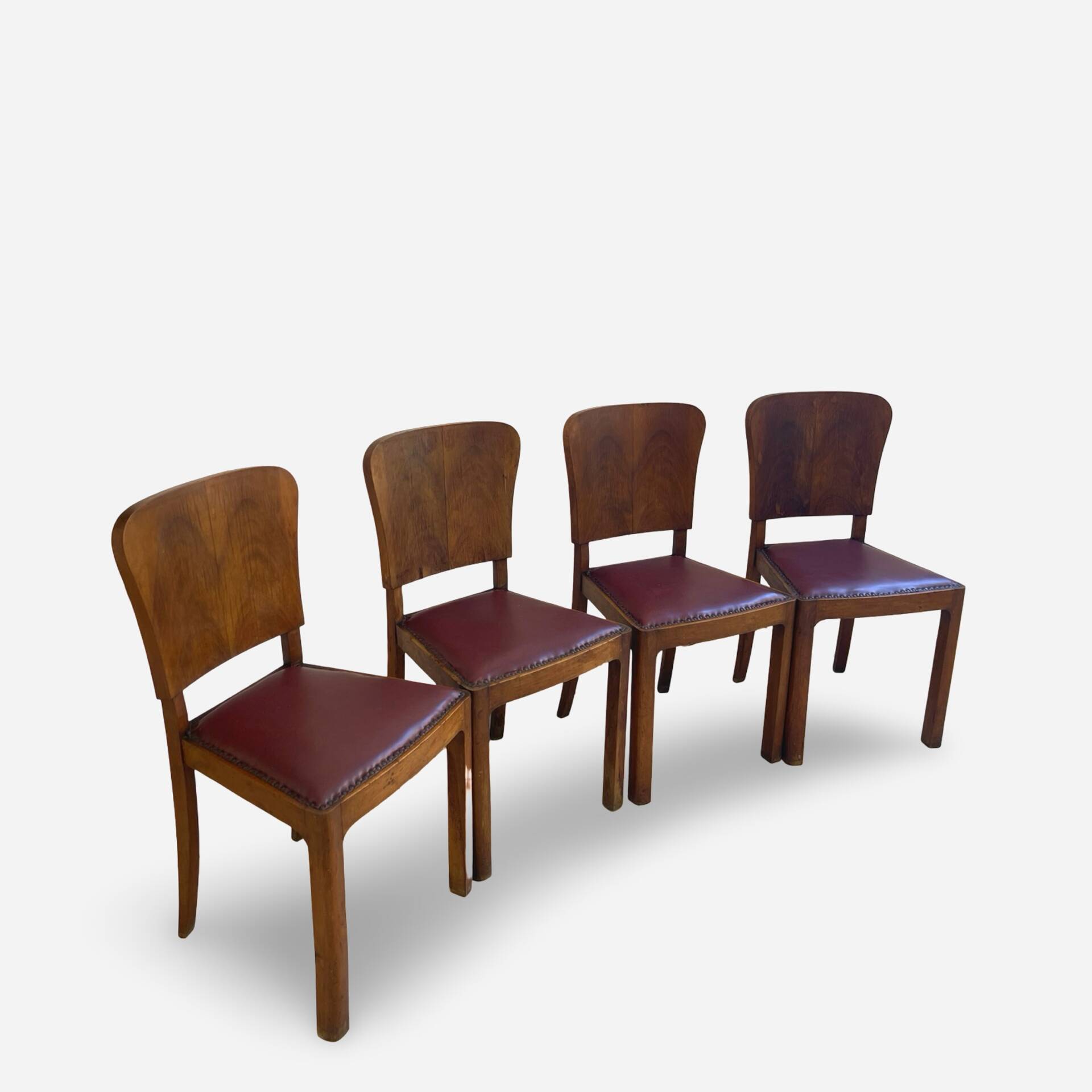 Set of 4 Art Deco dining chairs in walnut, Italy, 1930s-1940s.