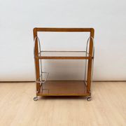 Art Deco serving trolley in oak, chrome & glass, France, 1930