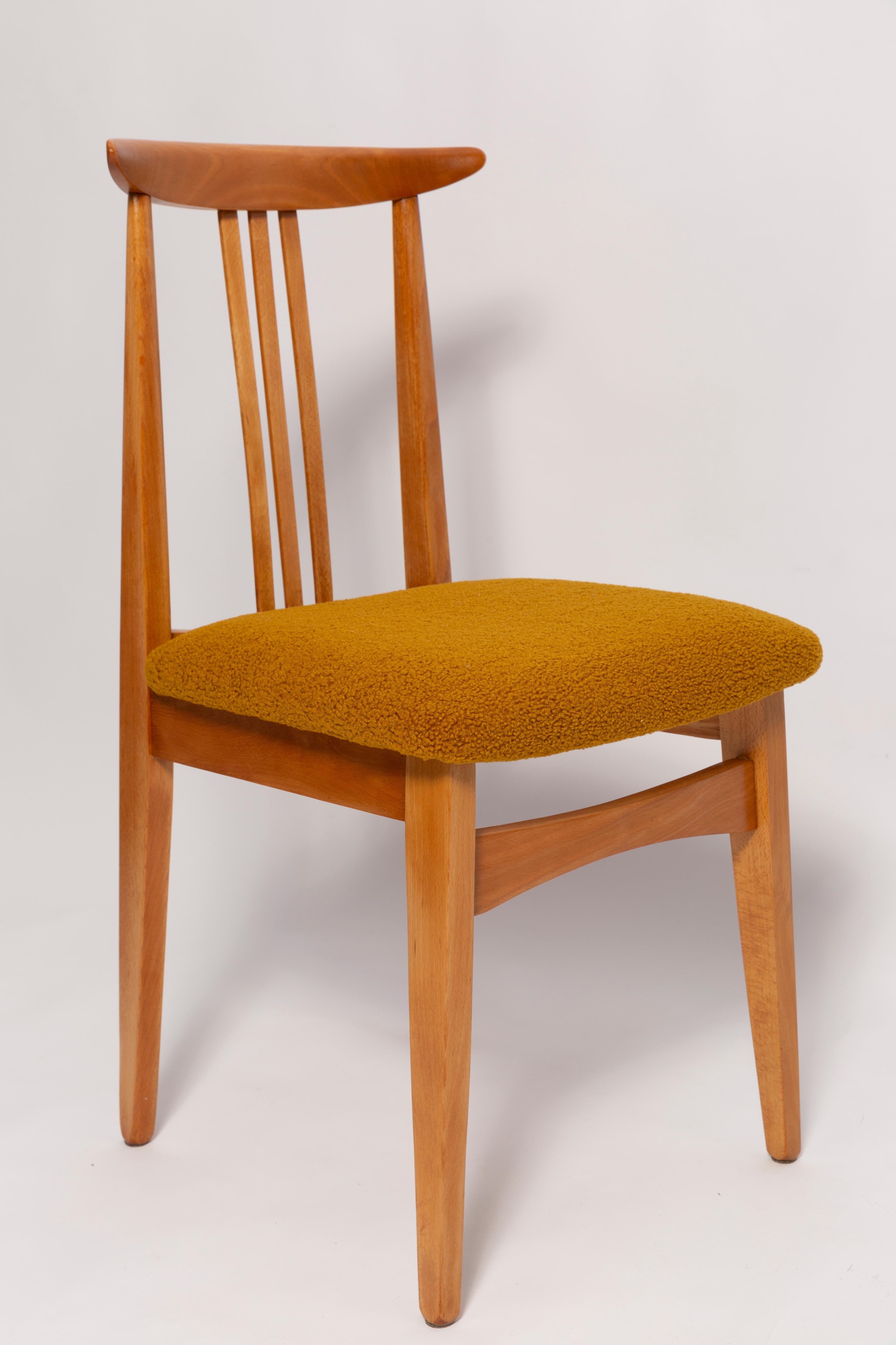Ochre boucle beech chair from the mid-century, light wood, M. Zielinski, Europe 1960s
